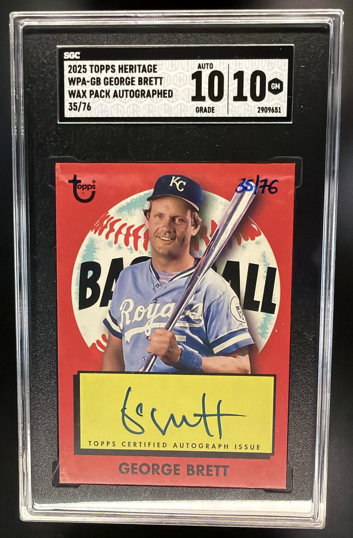 2025 Topps Heritage High Number George Brett #WPA-GB /76 Wax Pack Auto SGC 10