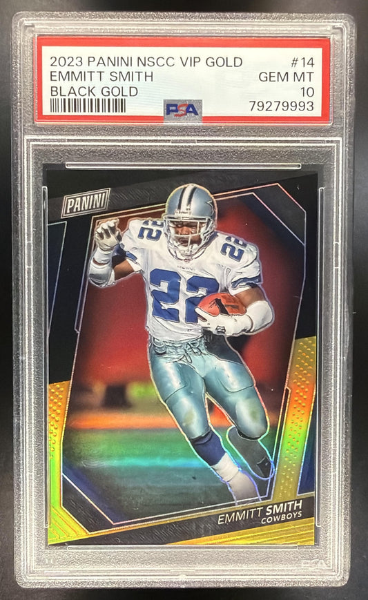 2023 Panini National Convention Gold VIP Emmitt Smith #14 Black Gold /5 PSA 10
