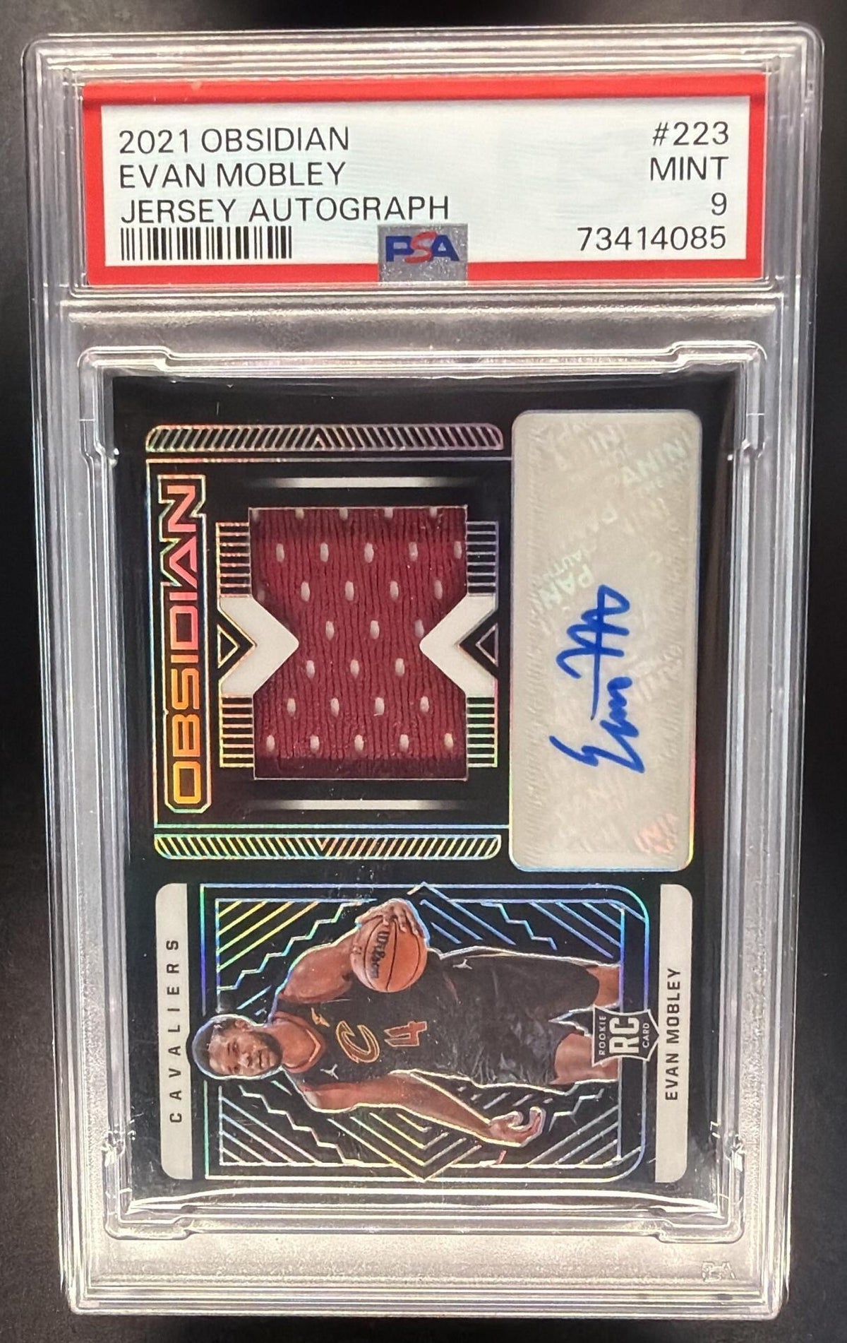 2021-22 Panini Obsidian Evan Mobley #223 52/99 Patch Auto RC PSA 9
