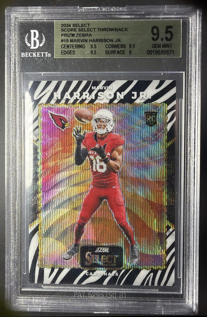 2024 Panini Select Marvin Harrison Jr. #19 Score Throwback Zebra Prizm RC BGS 9.5