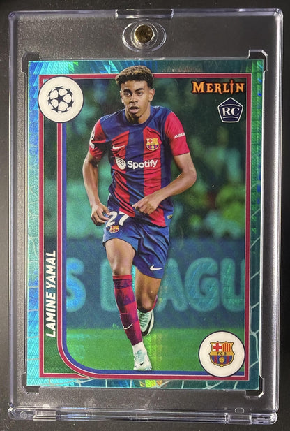 2023 Topps Chrome Merlin UEFA Club Competitions Lamine Yamal #27 Aqua Prism Refractor RC