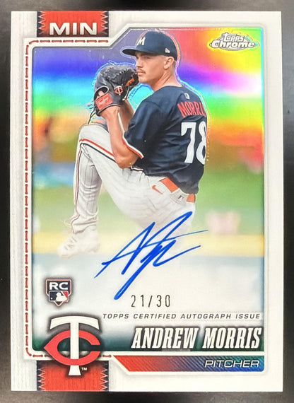 2026 Topps Chrome Andrew Morris #RA-AM Rookie Auto White Refractor 21/30 RC