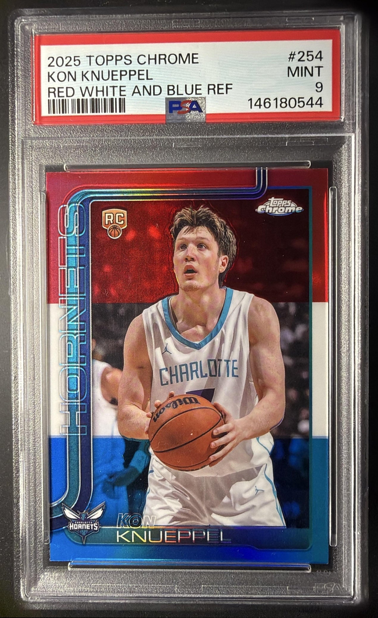 2025-26 Topps Chrome Kon Knueppel #254 RWB Refractor RC PSA 9