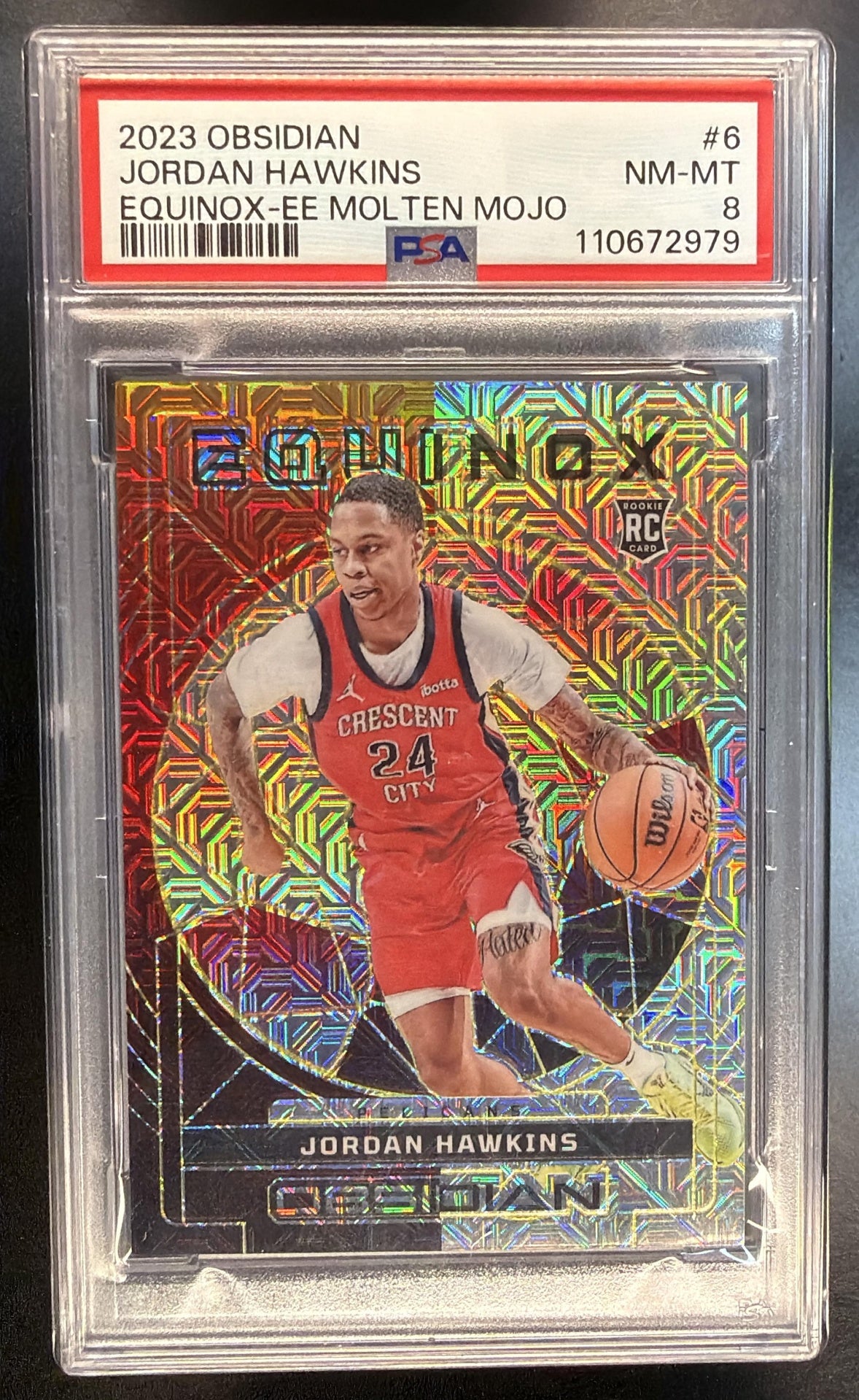2023 Panini Obsidian Jordan Hawkins #8 Electric Etch Molten Mojo RC PSA 8