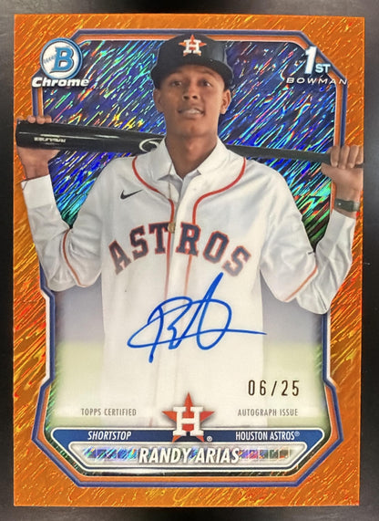 2026 Bowman Chrome Randy Arias #CPA-RA Auto Orange Shimmer Refractor /25 1st Prospect