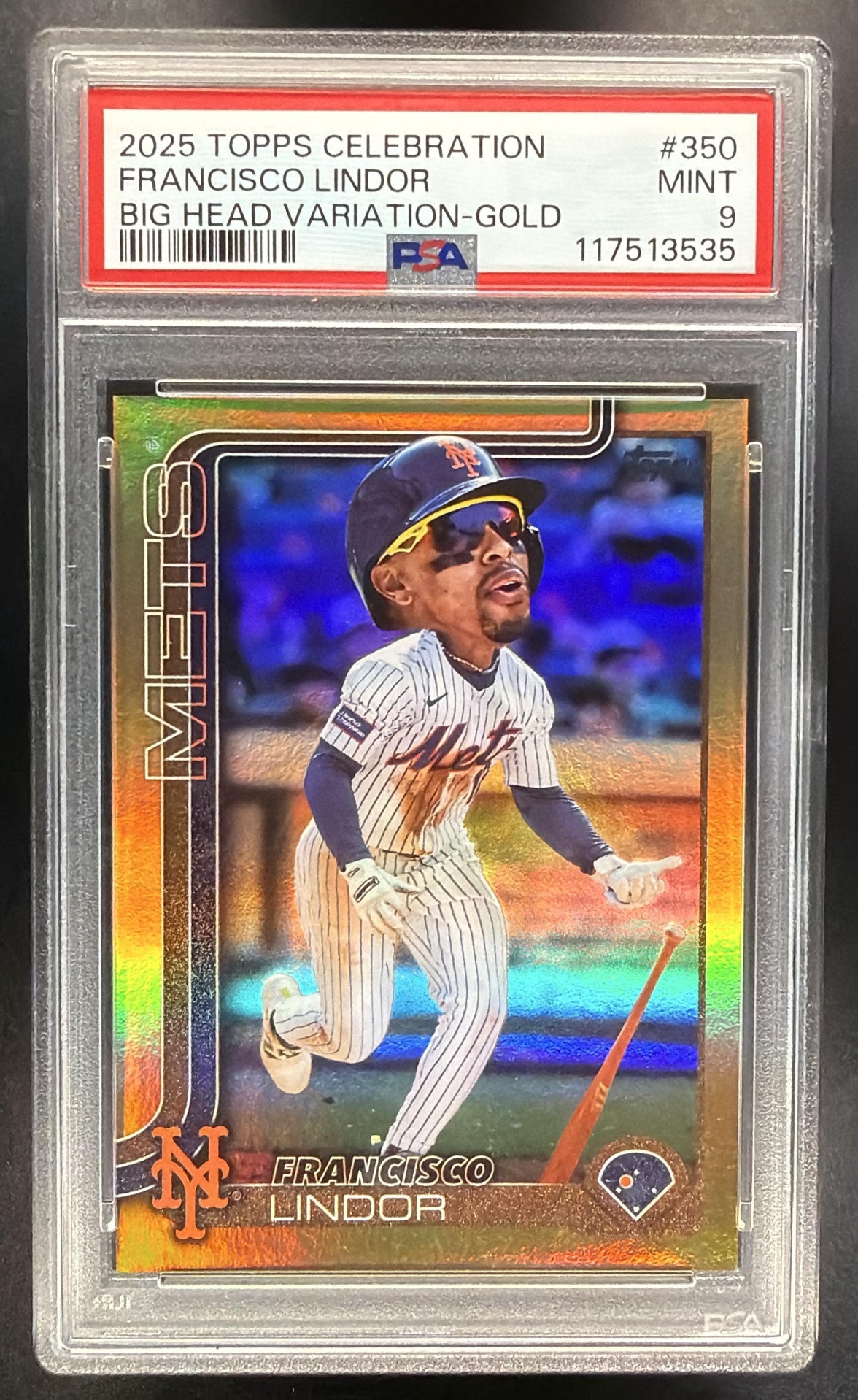 2025 Topps Francisco Lindor #350 Big Head Variation Gold 37/50 PSA 9