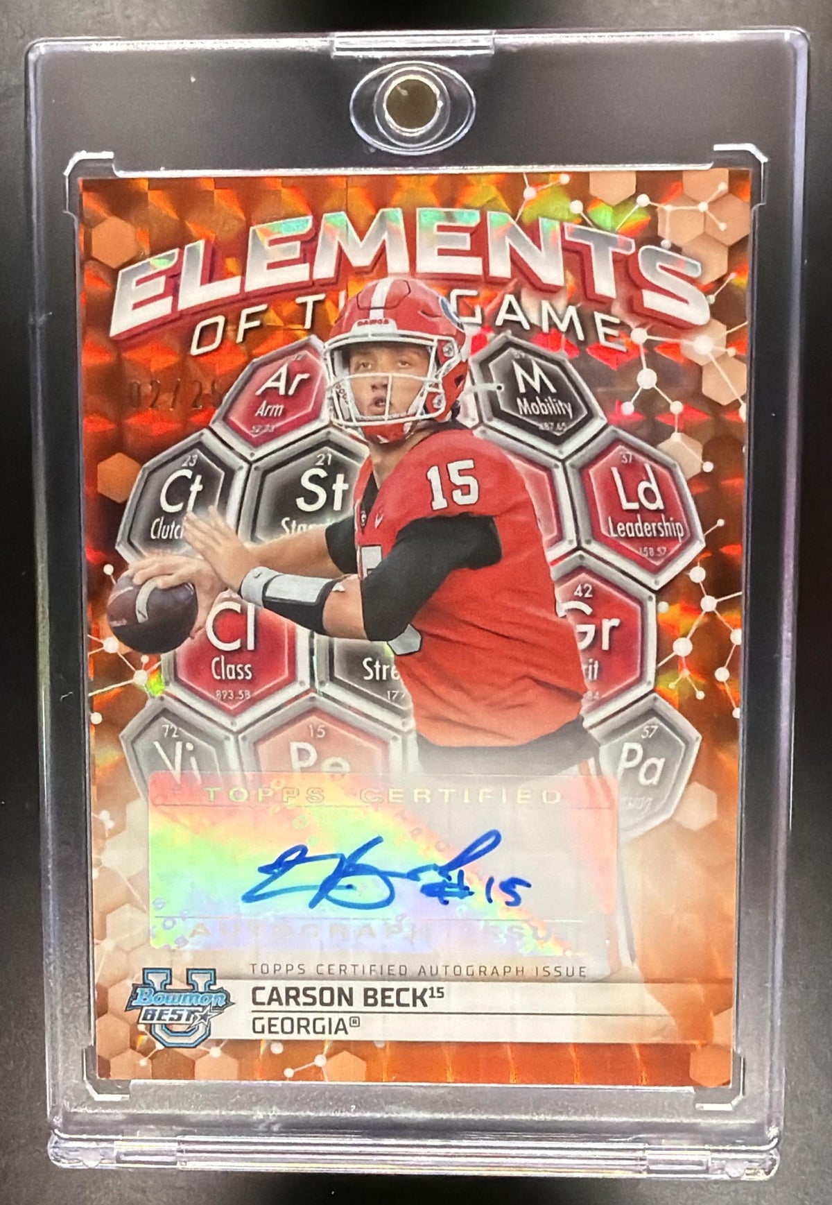 2023 Bowman University Best Carson Beck #ETGA-CB Elements Of Greatness Auto Orange Geometric /25