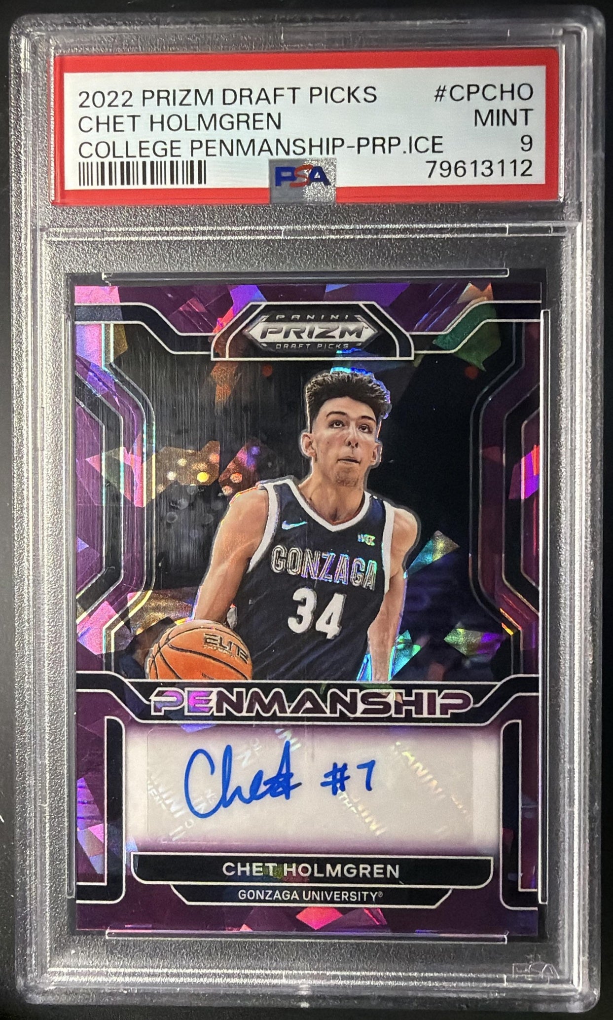 2022 Panini Prizm Draft Picks Chet Holmgren #CP-CHO /99 Purple Ice RC Auto PSA 9