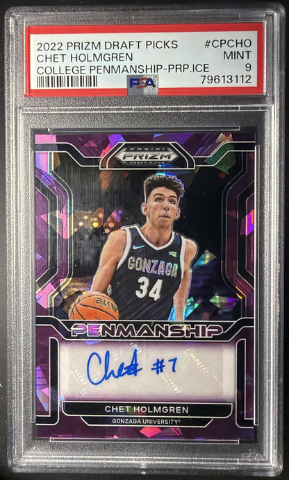 2022 Panini Prizm Draft Picks Chet Holmgren #CP-CHO /99 Purple Ice RC Auto PSA 9