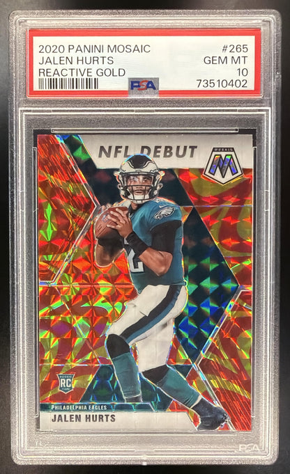 2020 Panini Mosaic Jalen Hurts #265 Prizm Reactive Gold RC PSA 10 Eagles