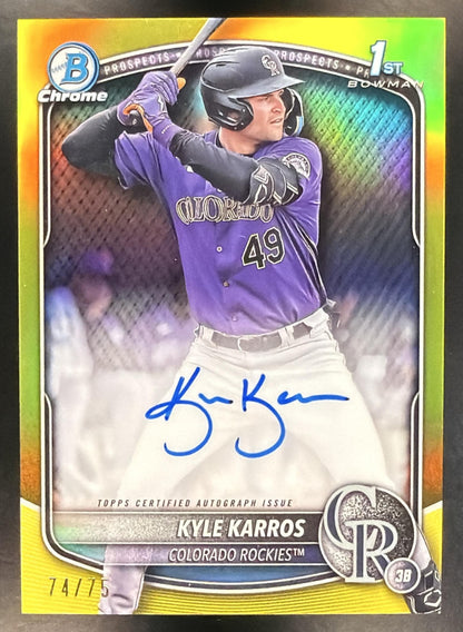 2025 Bowman Chrome Baseball Kyle Karros #CPA-KK 1st Yellow Refractor Auto 74/75