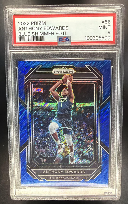 2022-23 Panini Prizm Anthony Edwards #56 Prizms Blue Shimmer FOTL 10/35 PSA 9