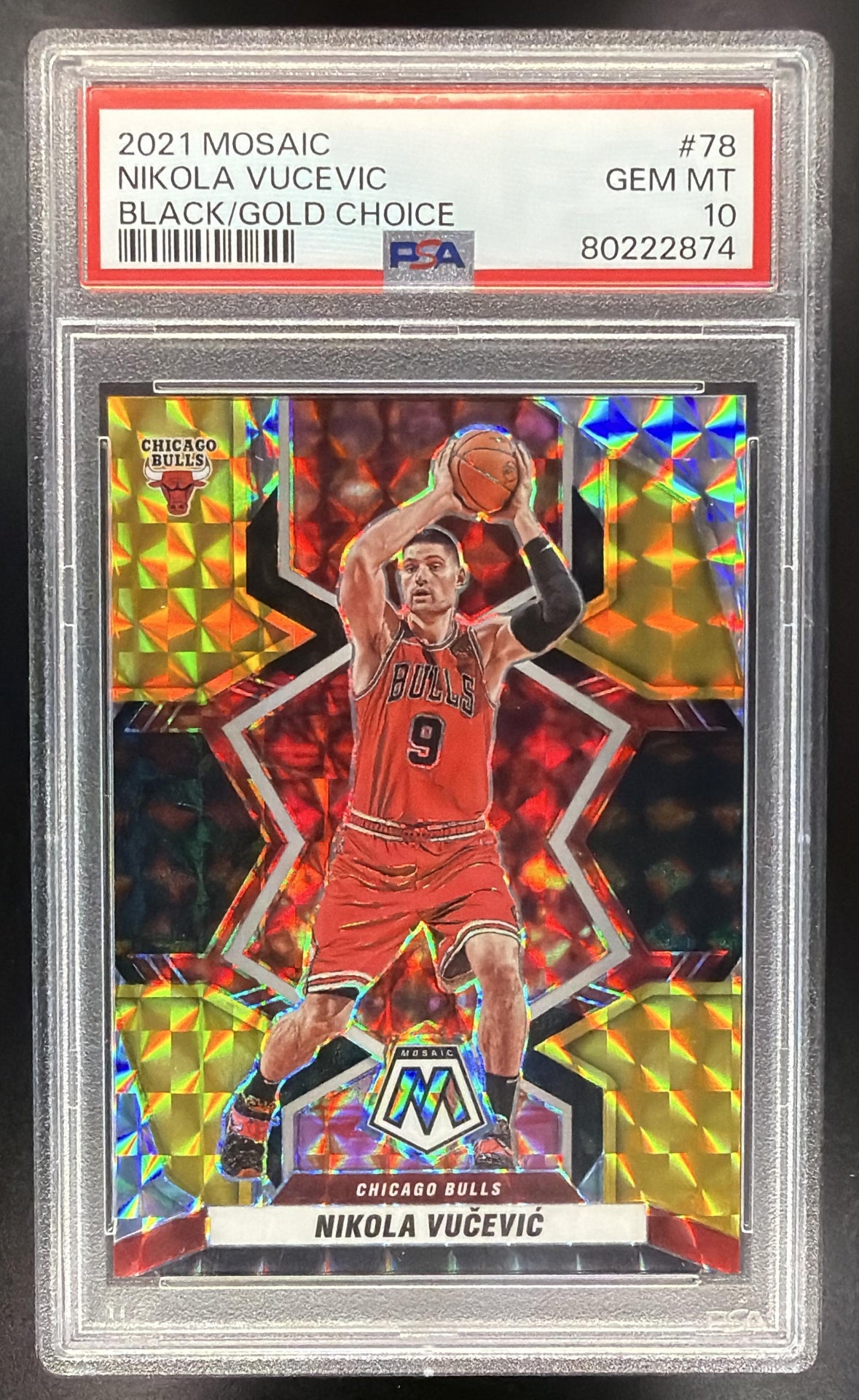 2021-22 Panini Mosaic Nikola Vucevic #78 Choice Black Gold 2/8 PSA 10
