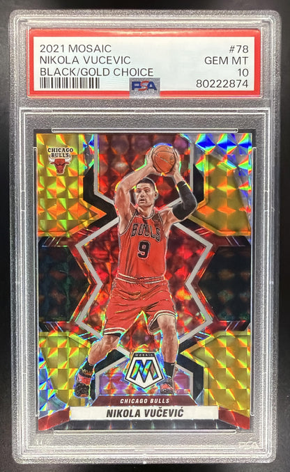 2021-22 Panini Mosaic Nikola Vucevic #78 Choice Black Gold 2/8 PSA 10