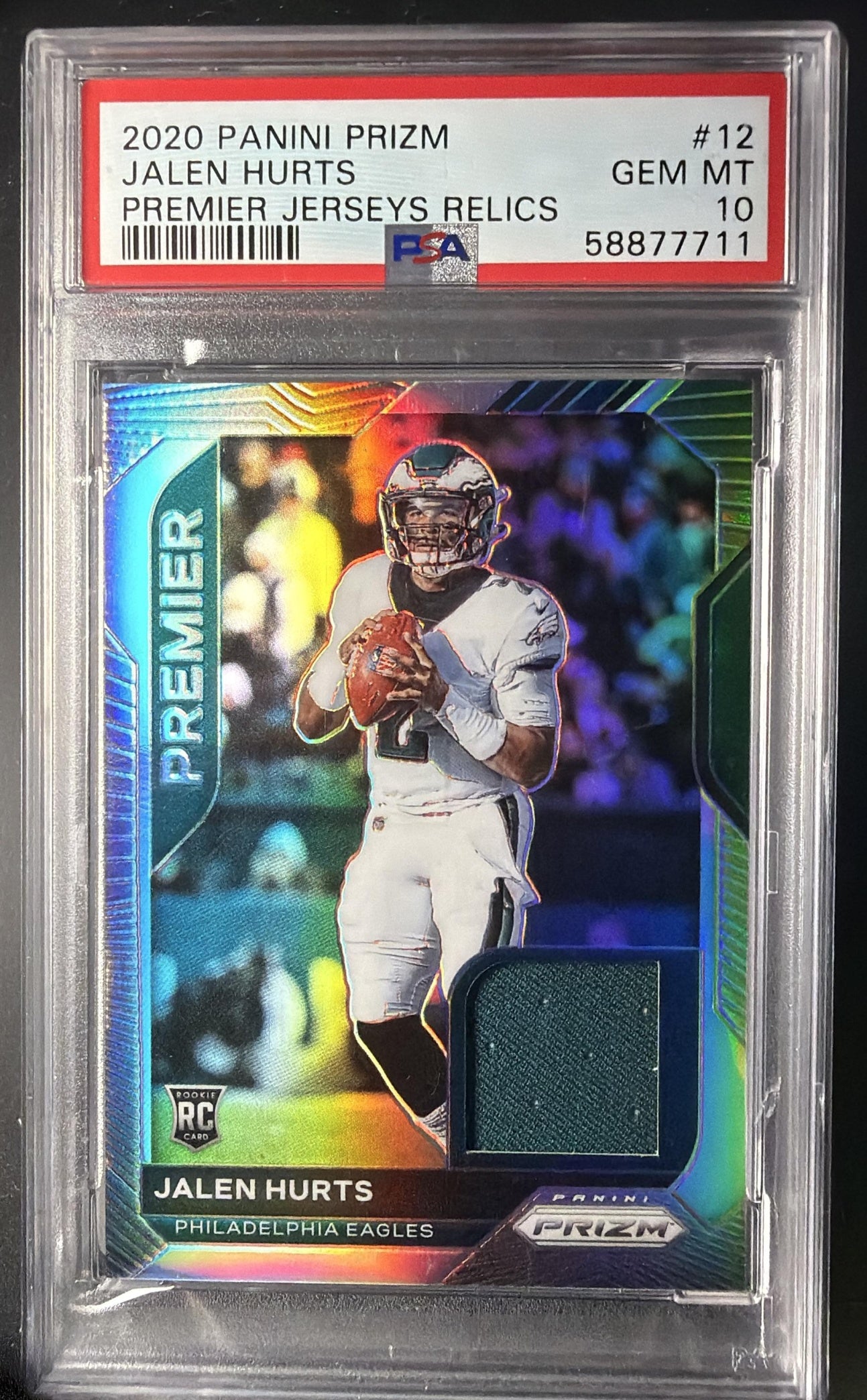 2020 Panini Prizm Jalen Hurts #12 Premier Jerseys Patch RC PSA 10