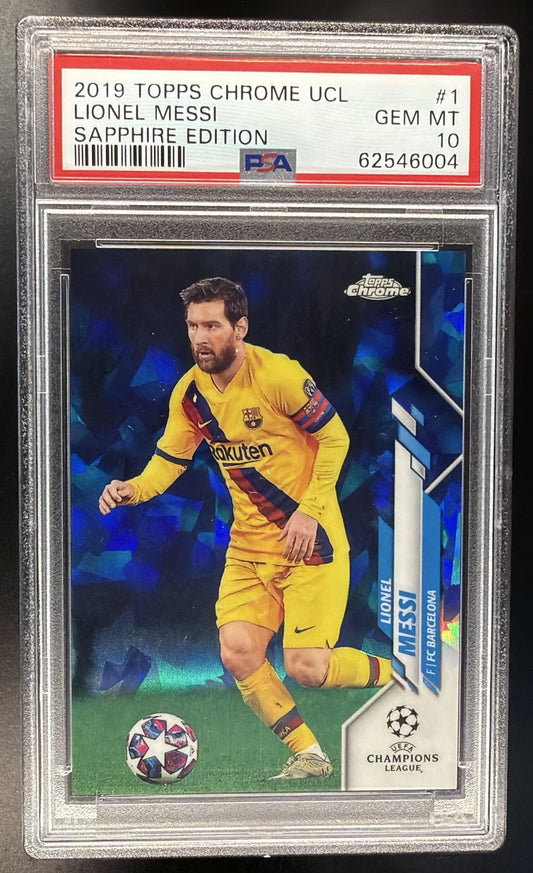 2019 Topps Chrome UEFA Champions League Lionel Messi #1 Sapphire PSA 10