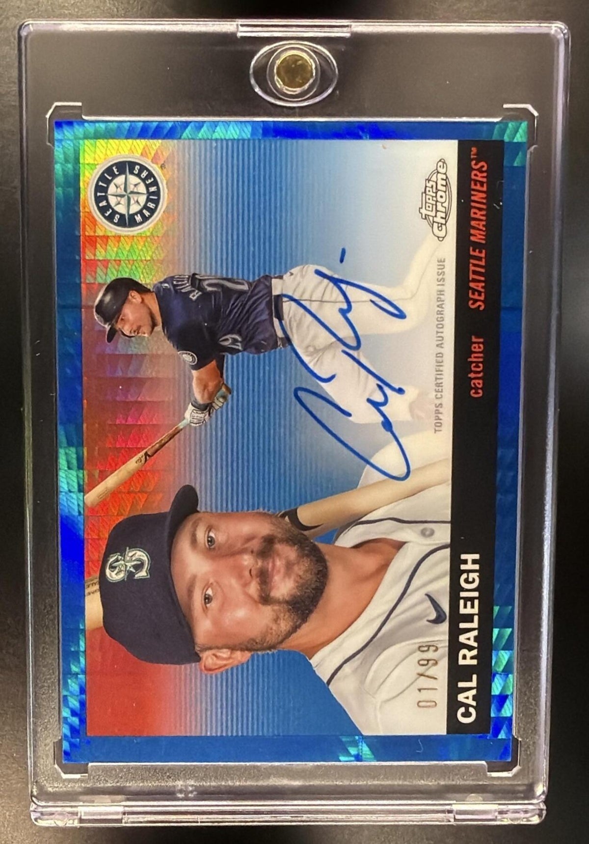 2025 Topps Chrome Platinum Anniversary Cal Raleigh #CPA-CR Auto Blue Prism Refractor /99