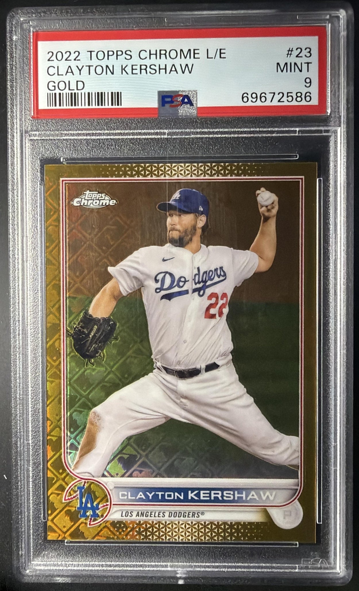2022 Topps Chrome Logofractor Clayton Kershaw #23 Gold Logofractor /50 PSA 9