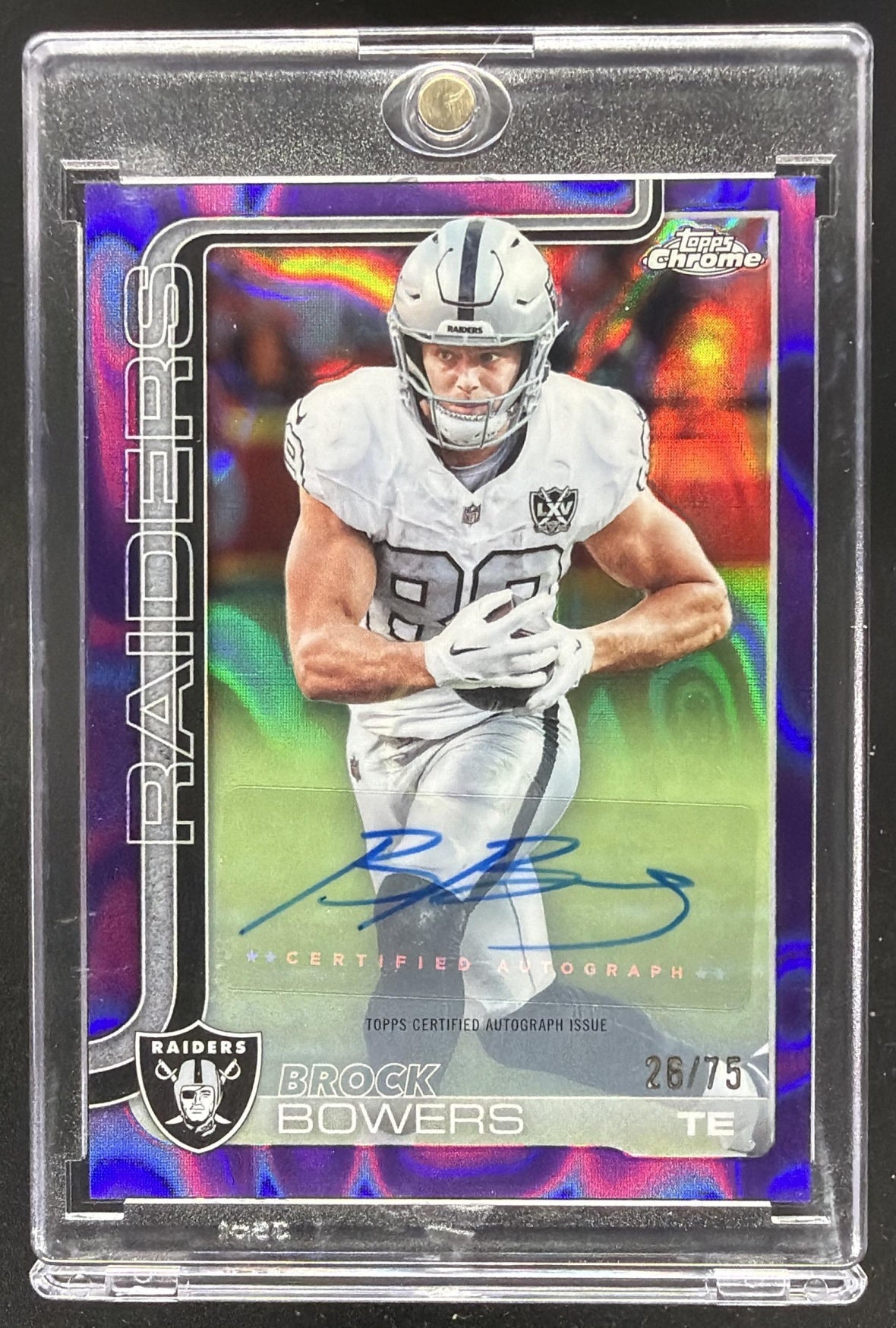 2025 Topps Chrome Brock Bowers #BA-BB Auto Purple Lava Refractor 26/75