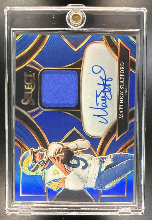 2025 Panini Select Matthew Stafford #SME-MSD Signature Memorabilia Blue Prizm /149 MEM Auto