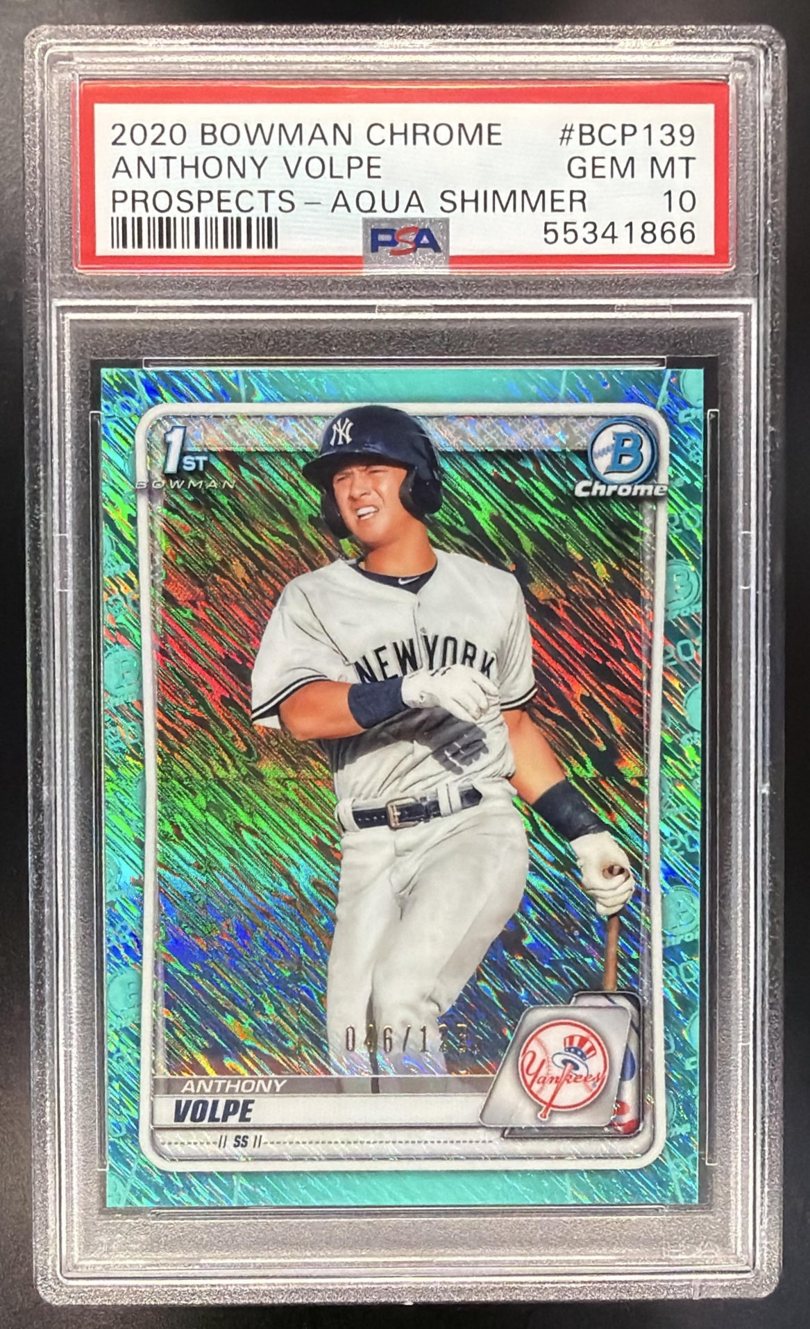 2020 Bowman Anthony Volpe #BCP-139 Chrome Aqua Shimmer Refractor /125 1st Prospect PSA 10