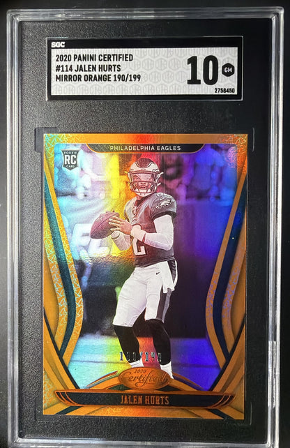2020 Panini Certified Jalen Hurts #114 Mirror Orange 191/199 RC SGC 10
