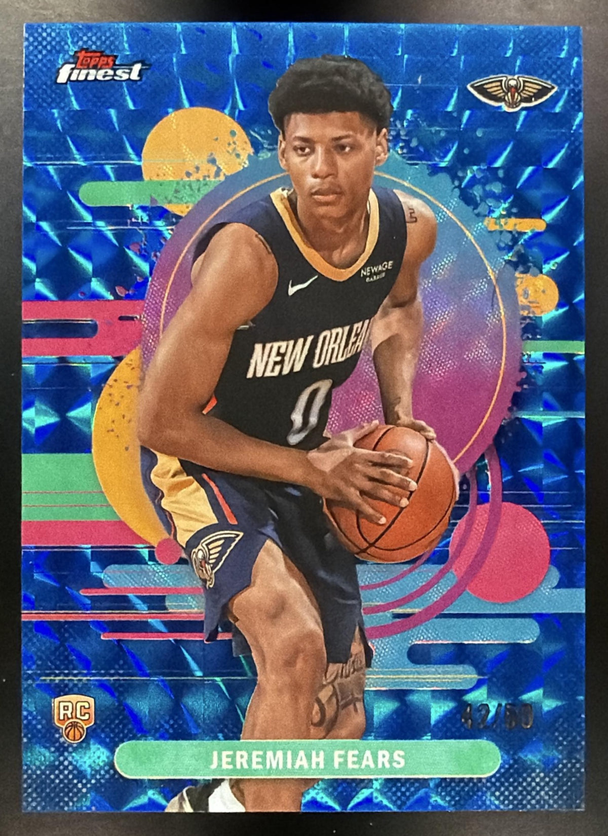 2025 Topps Finest Jeremiah Fears #107 Uncommon Blue Geometric Refractor 42/50 RC