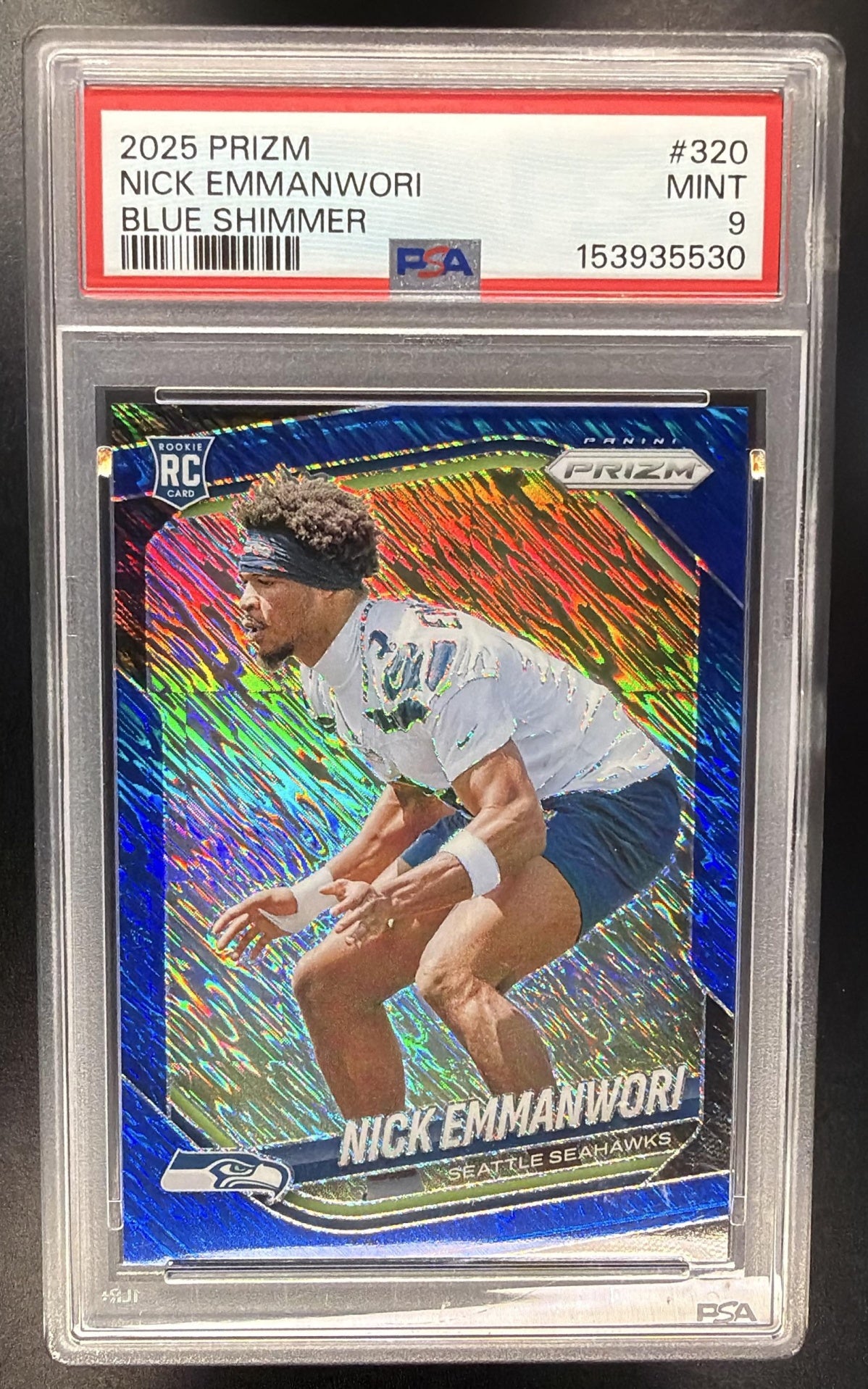 2025 Panini Prizm Nick Emmanwori #320 Blue Shimmer 1/35 RC PSA 9