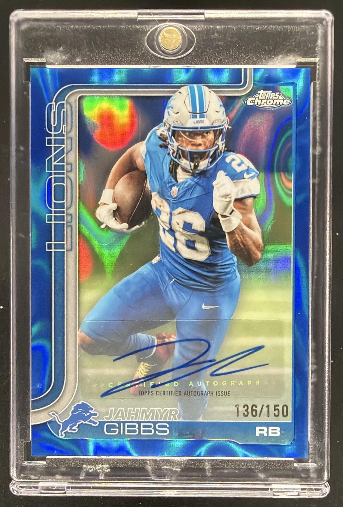 2025 Topps Chrome Jahmyr Gibbs #BA-JG Auto Blue Lava Refractor 136/150
