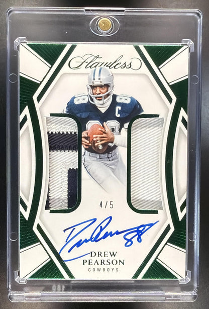 2024 Panini Flawless Drew Pearson #DPA-DPN Dual Patch Auto Emerald 4/5 MEM
