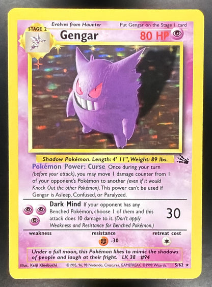 1999 Pokemon Fossil Gengar Unlimited Holo 5/62 LP