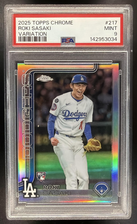 2025 Topps Chrome Roki Sasaki #217 Image Variation Refractor RC PSA 9