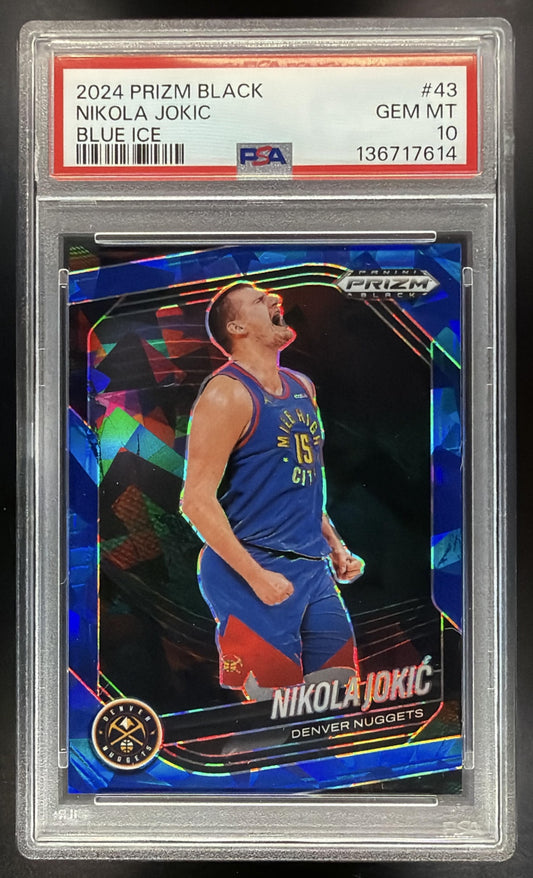 2024-25 Panini Prizm Black Nikola Jokic #43 Blue Ice Prizms 39/125 PSA 10