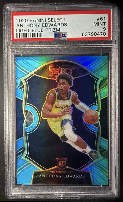 2020 Panini Select Anthony Edwards #61 Light Blue Prizms /299 RC Concourse PSA 9