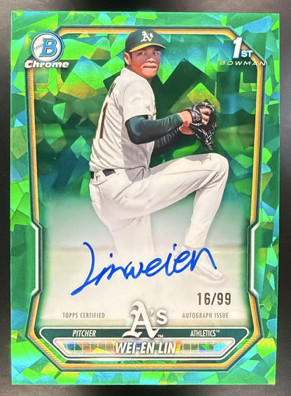 2026 Bowman Sapphire Wei-En Lin #BSPA-WL Chrome Auto Green Refractor /99 1st Prospect