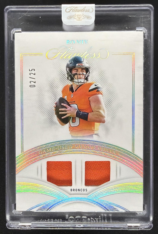2025 Panini Flawless Bo Nix #GUM-BNX Game Used Memorabilia Silver 2/25 MEM