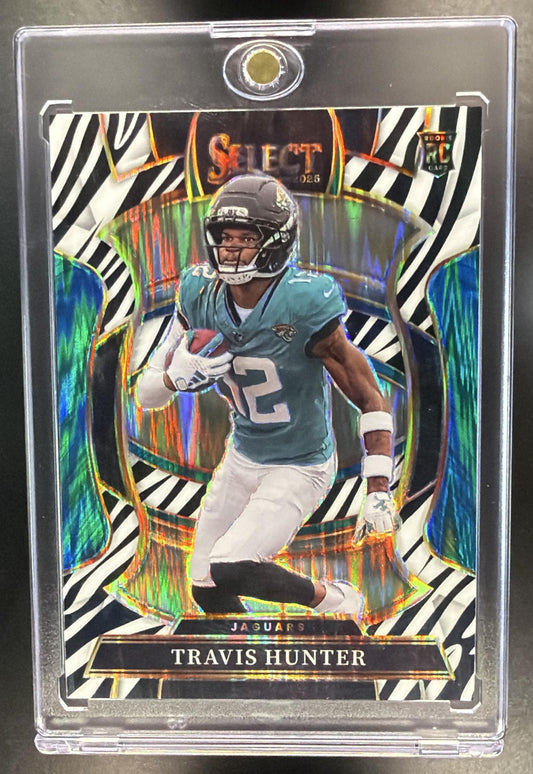 2025 Panini Select Travis Hunter #28 Concourse Zebra Prizm Shock RC