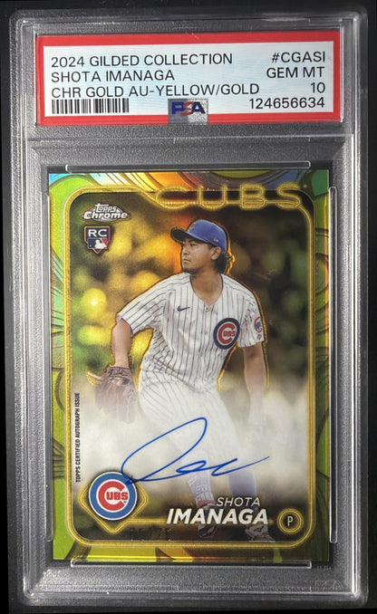 2024 Topps Gilded Collection Shota Imanaga #CGA-SI Chrome Gold Auto Yellow-Gold /75 PSA 10