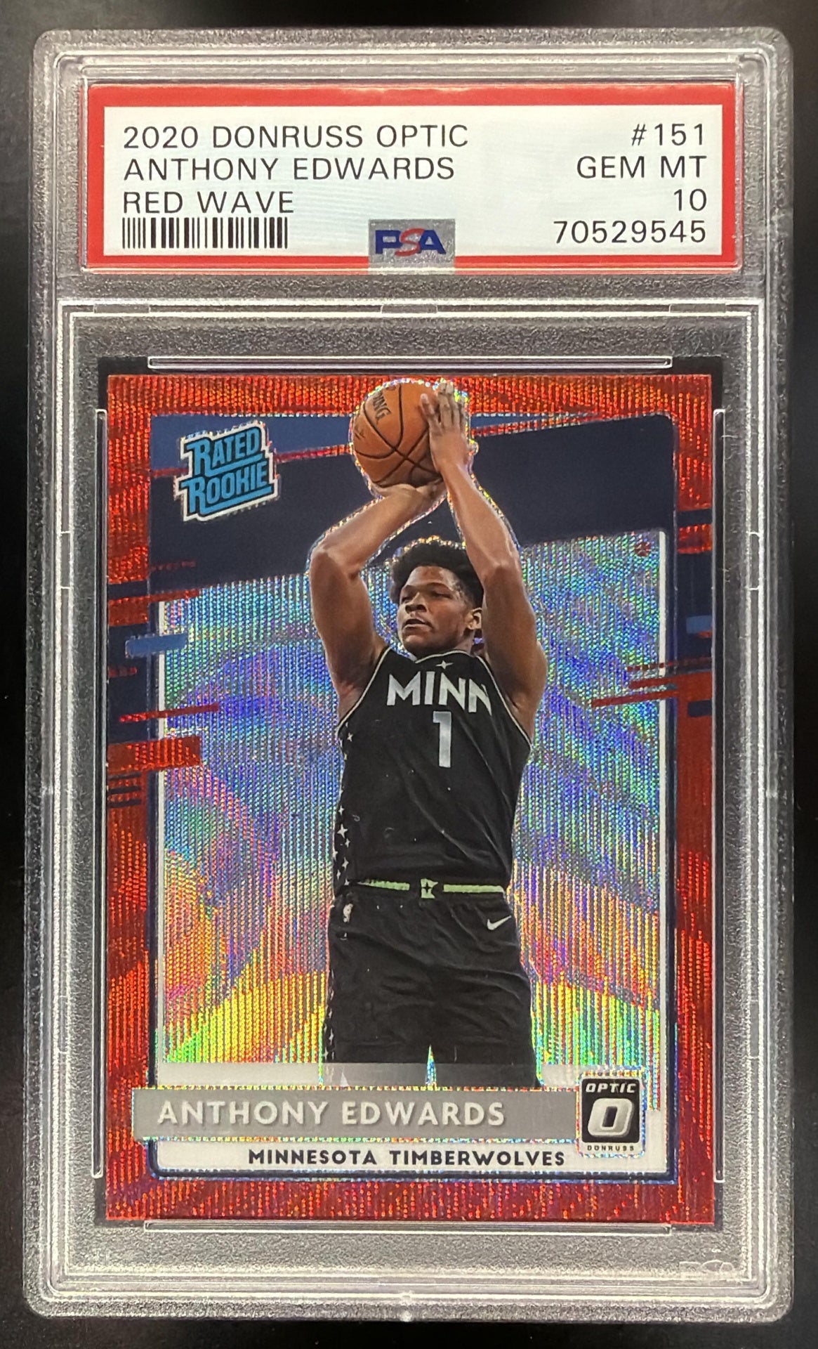 2020-21 Panini Donruss Optic Anthony Edwards #151 Red Wave Prizm RC PSA 10