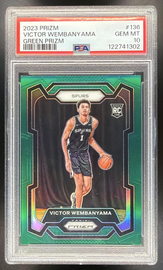 2023-24 Panini Prizm Victor Wembanyama #136 Prizms Green RC PSA 10 Spurs
