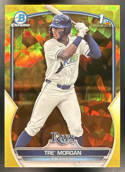 2023 Bowman Draft Sapphire Tre Morgan #BDC-199 Chrome Yellow Refractor 26/75 1st Prospect