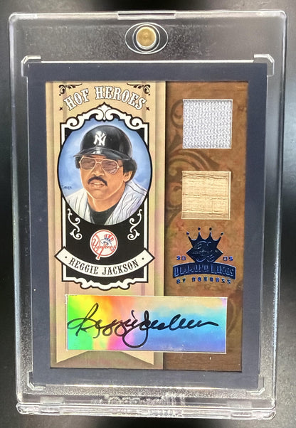 2005 Donruss Diamond Kings Reggie Jackson #HH-64 HOF Heroes Materials Silver /25 MEM
