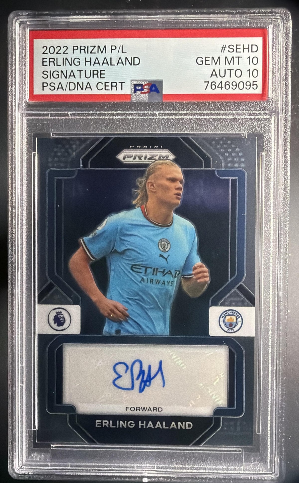 2022-23 Panini Prizm Premier League Erling Haaland #S-EHD Signatures Auto PSA 10
