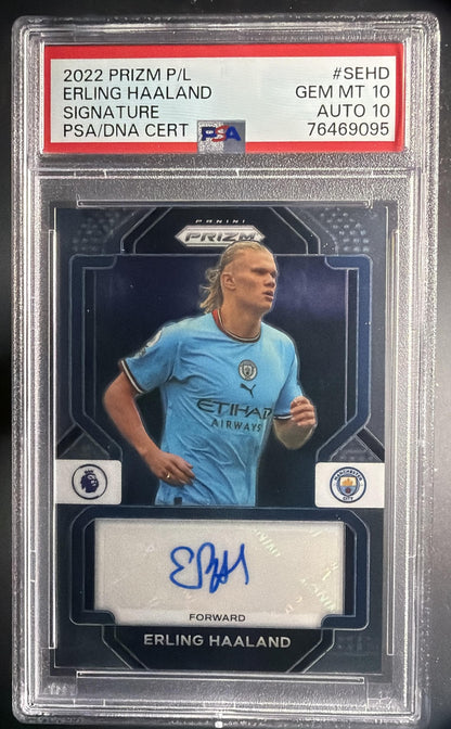 2022-23 Panini Prizm Premier League Erling Haaland #S-EHD Signatures Auto PSA 10