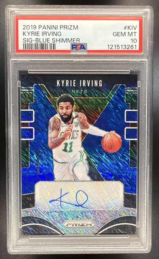 2019 Panini Prizm Kyrie Irving #SG-KIV Signatures Prizms Premium Blue Shimmer Auto PSA 10