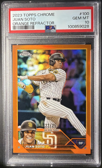 2023 Topps Chrome Juan Soto #100 Orange Refractor 22/25 PSA 10
