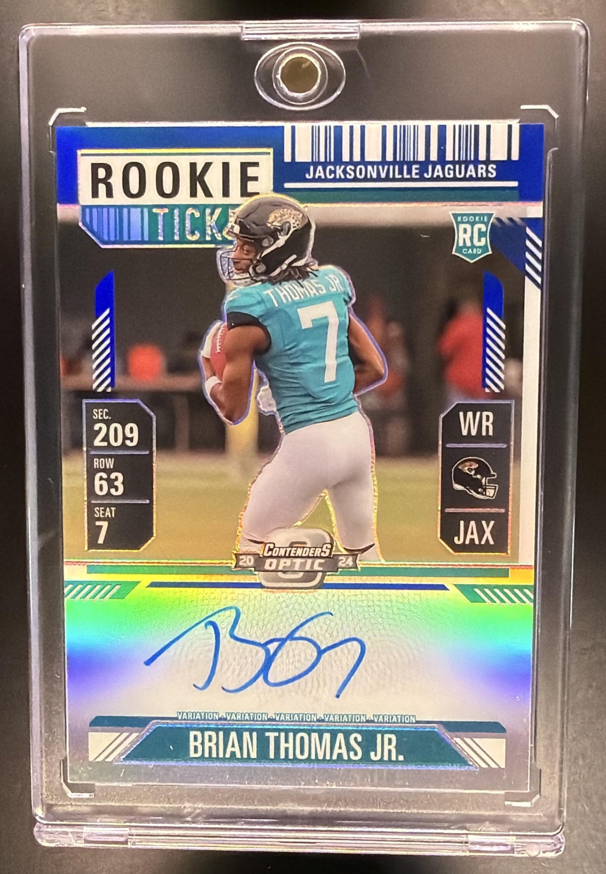 2024 Panini Contenders Optic Brian Thomas Jr. #103 Rookie Ticket RPS Auto Blue /50 RC