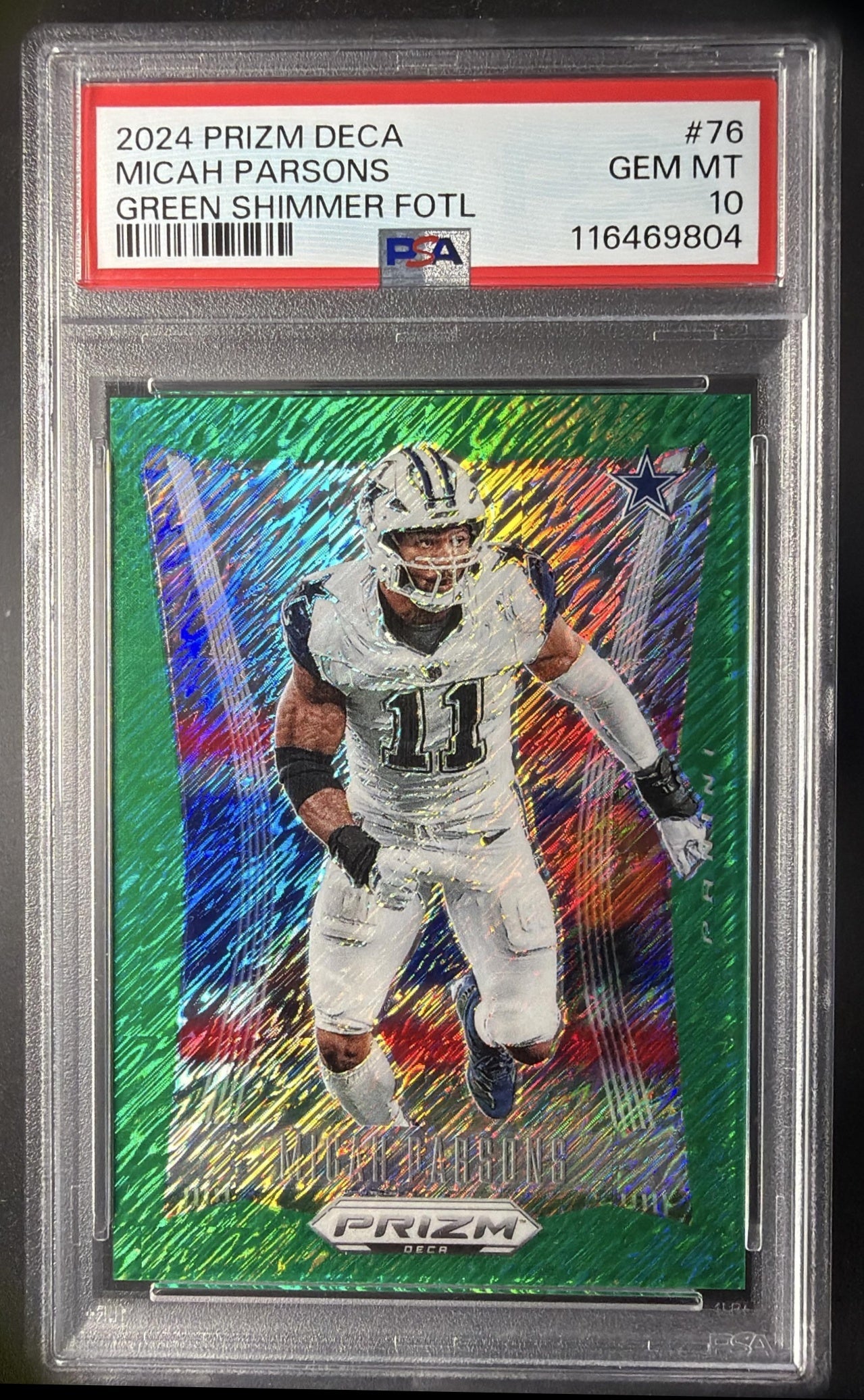 2024 Panini Prizm Deca Micah Parsons #76 Green Shimmer /12 PSA 10