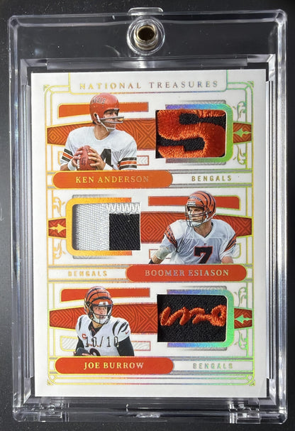 2025 Panini National Treasures Anderson Burrow Esiason #21 Gold 10/10 Triple Patch