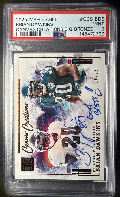 2025 Panini Impeccable Brian Dawkins #CCS-BDS Canvas Creations /25 Auto PSA 9